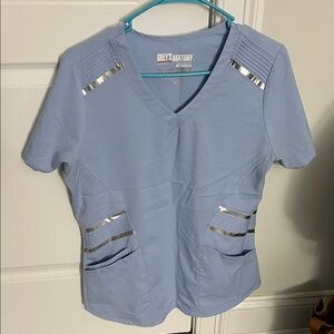 Grey's Anatomy Light Blue V-Neck Scrub Top with Silver Trim